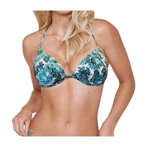 NEW ZALI bandana underwire halter tie back bikini top in peacock